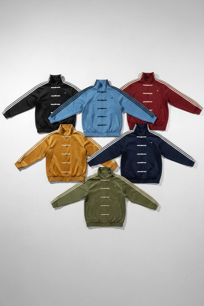 Eclatte CNY Jacket Collection – 6 Limited Edition Chinese New Year Jackets in Black, Sky Blue, Maroon, Mustard Yellow, Navy Blue and Olive Green with Mandarin Collar and Knot Tie Closure