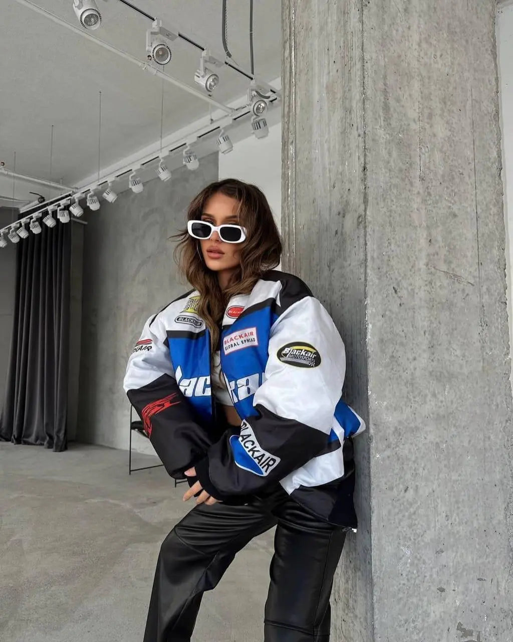 Black Air Vintage Racing Jacket – Oversized Streetwear Zip-Up | ECLATTE Eclatte