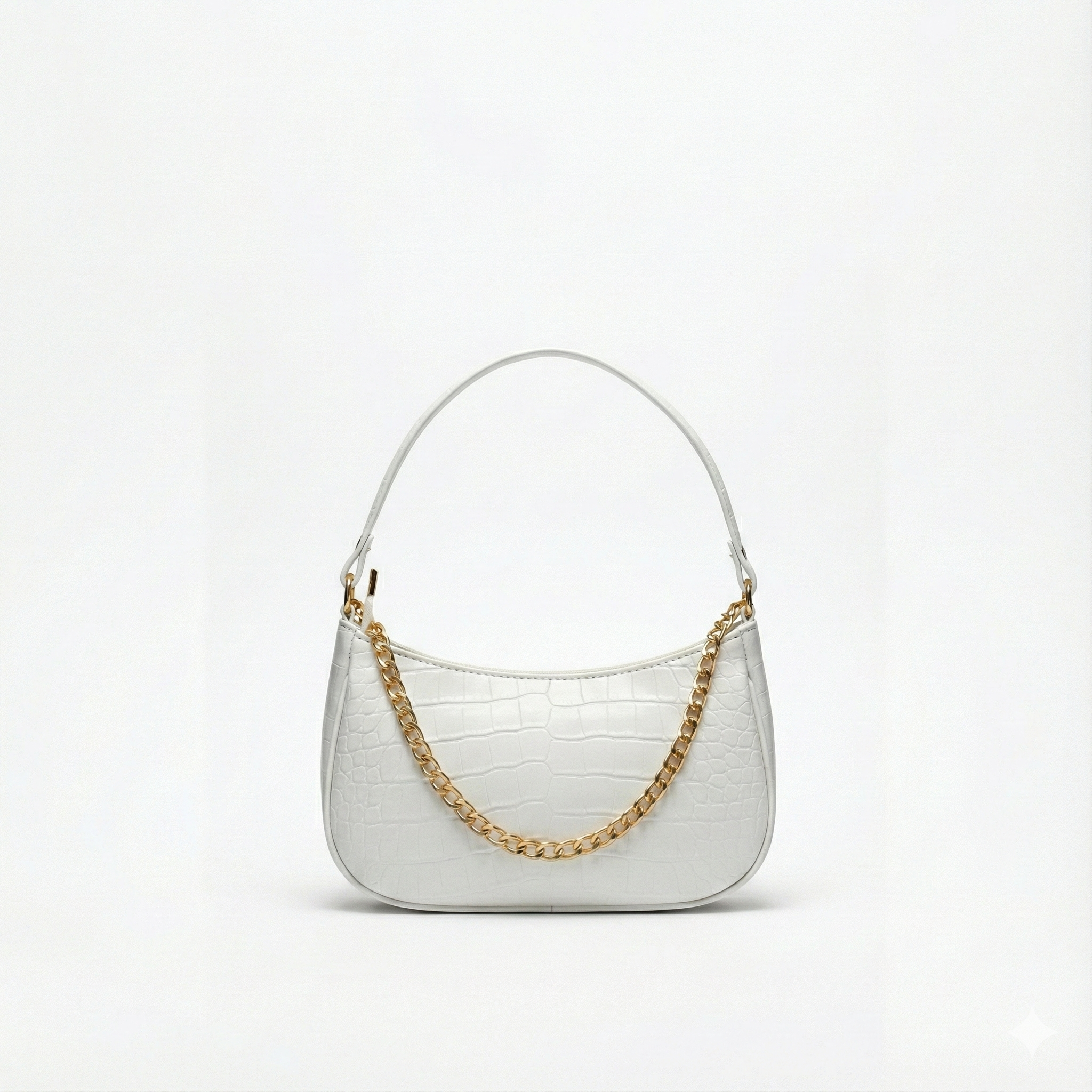 White Croc Embossed Shoulder Bag With Gold Chain | ECLATTE