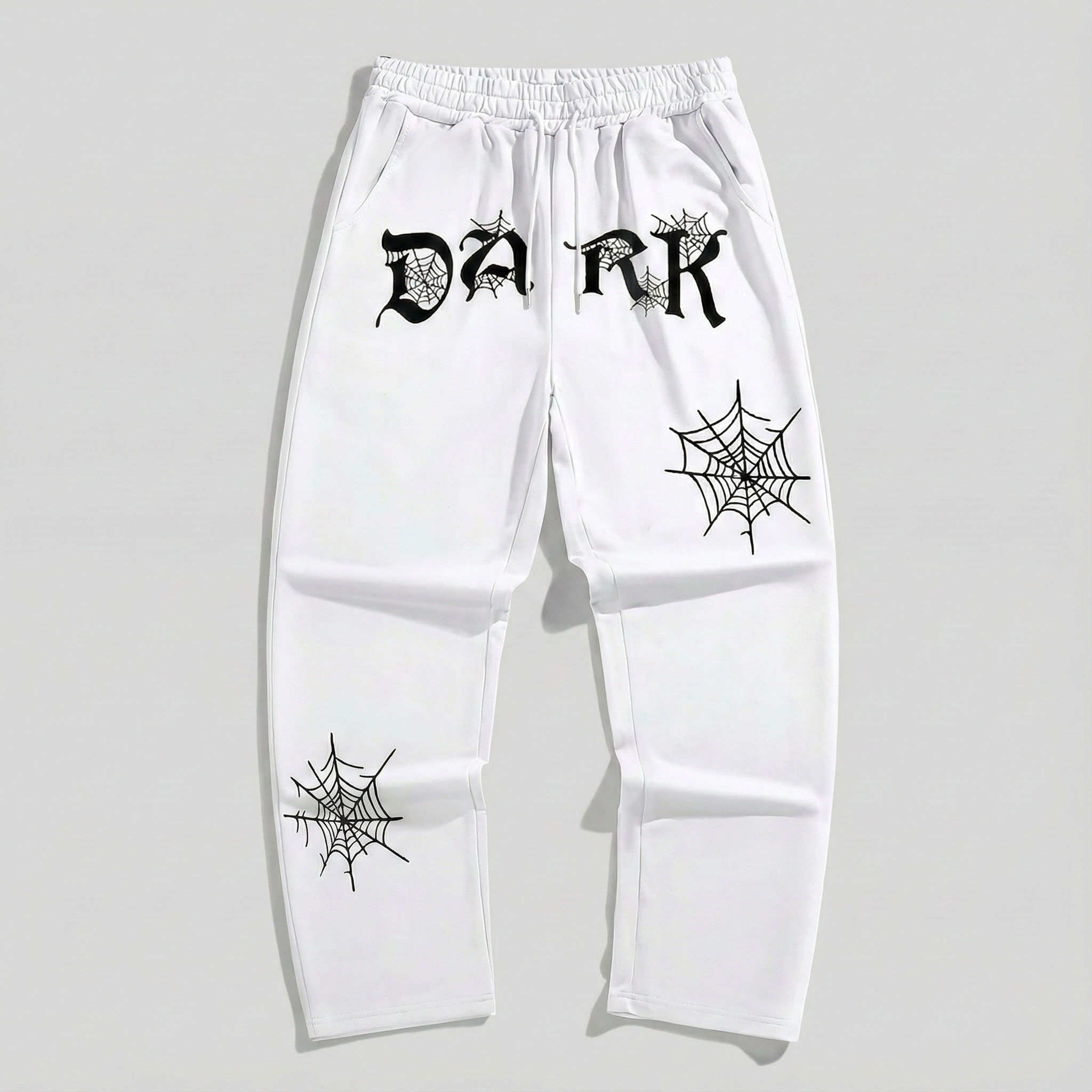 WHITE GOTHIC BAGGY PANTS - OVERSIZED STREETWEAR WITH DARK WEB PRINT