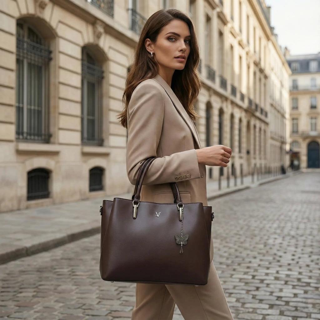 Premium Chocolate Brown Handbag – Elegant PU Leather Tote Bag | ECLATTE Eclatte