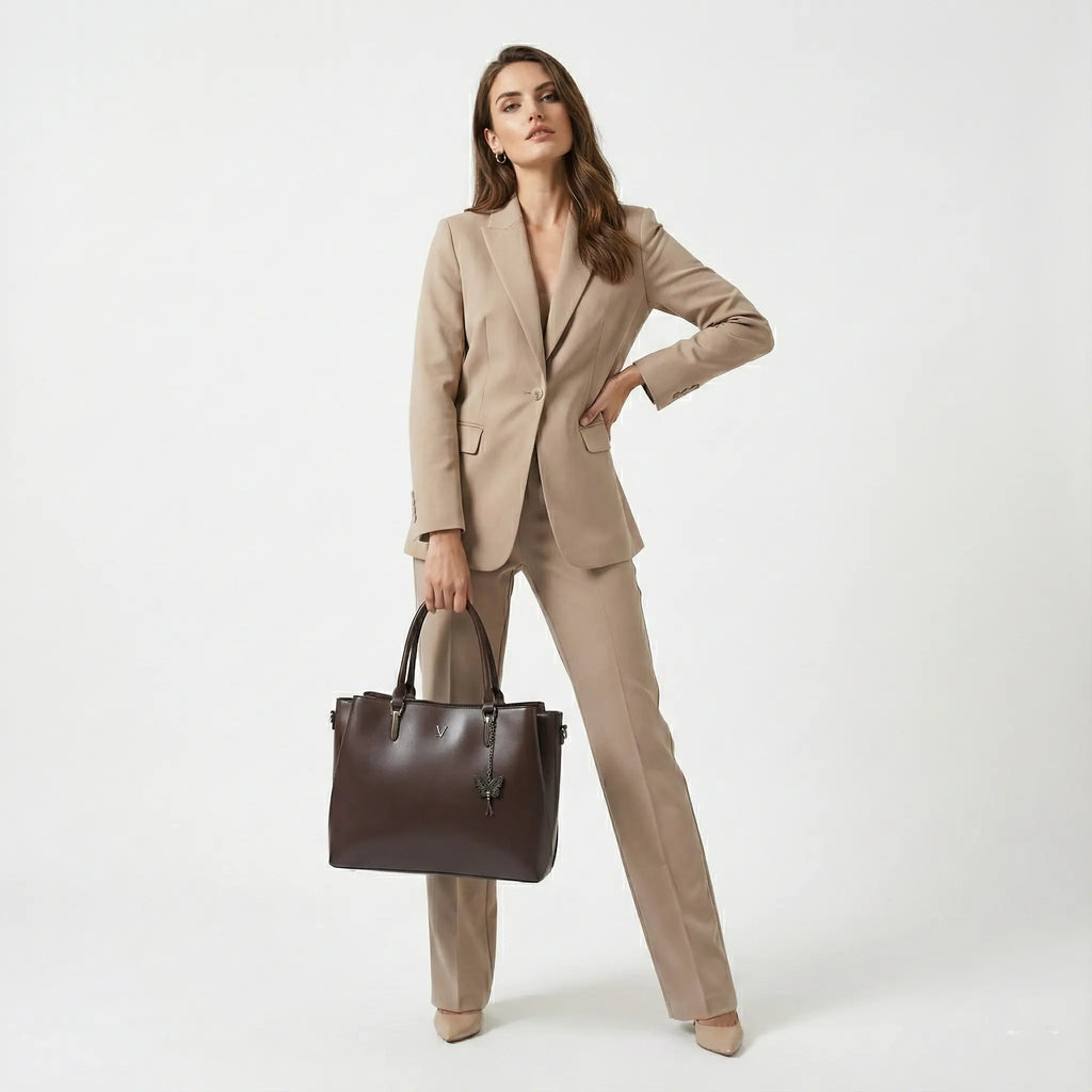 Premium Chocolate Brown Handbag – Elegant PU Leather Tote Bag | ECLATTE Eclatte