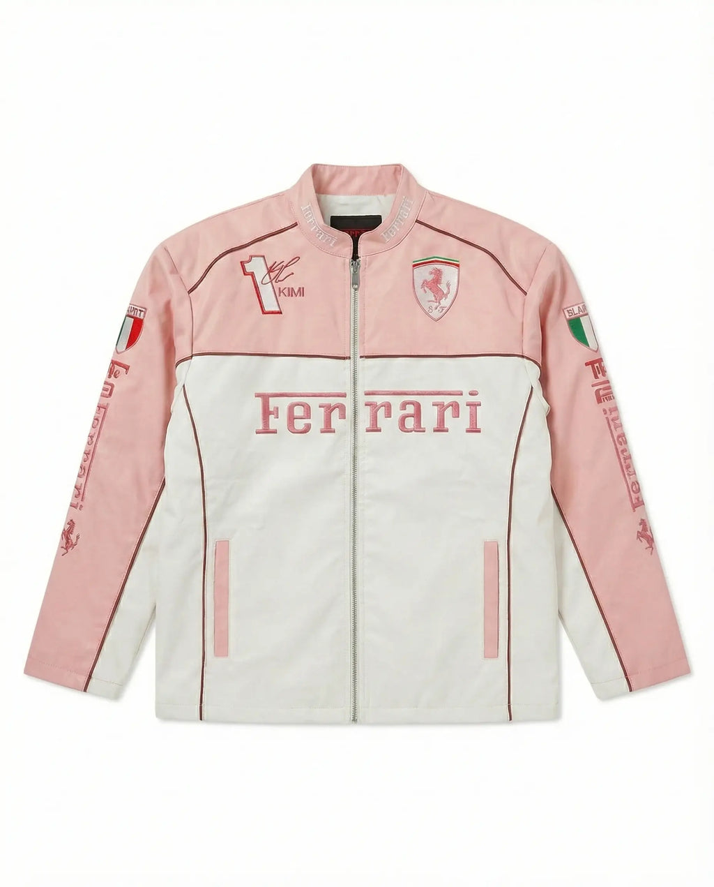 Ferrari-Inspired Women's Racing Jacket - Pink & White Streetwear | ECLATTE Eclatte
