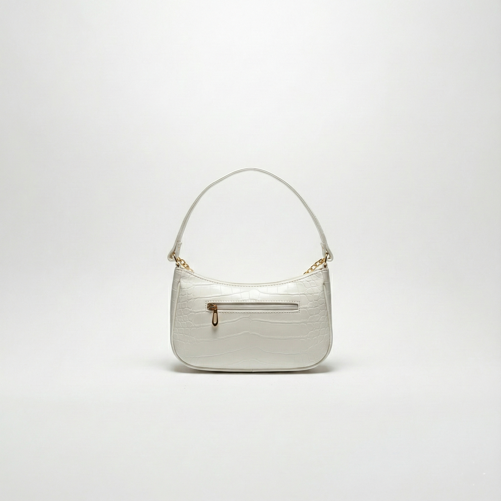White Croc Embossed Shoulder Bag With Gold Chain | ECLATTE