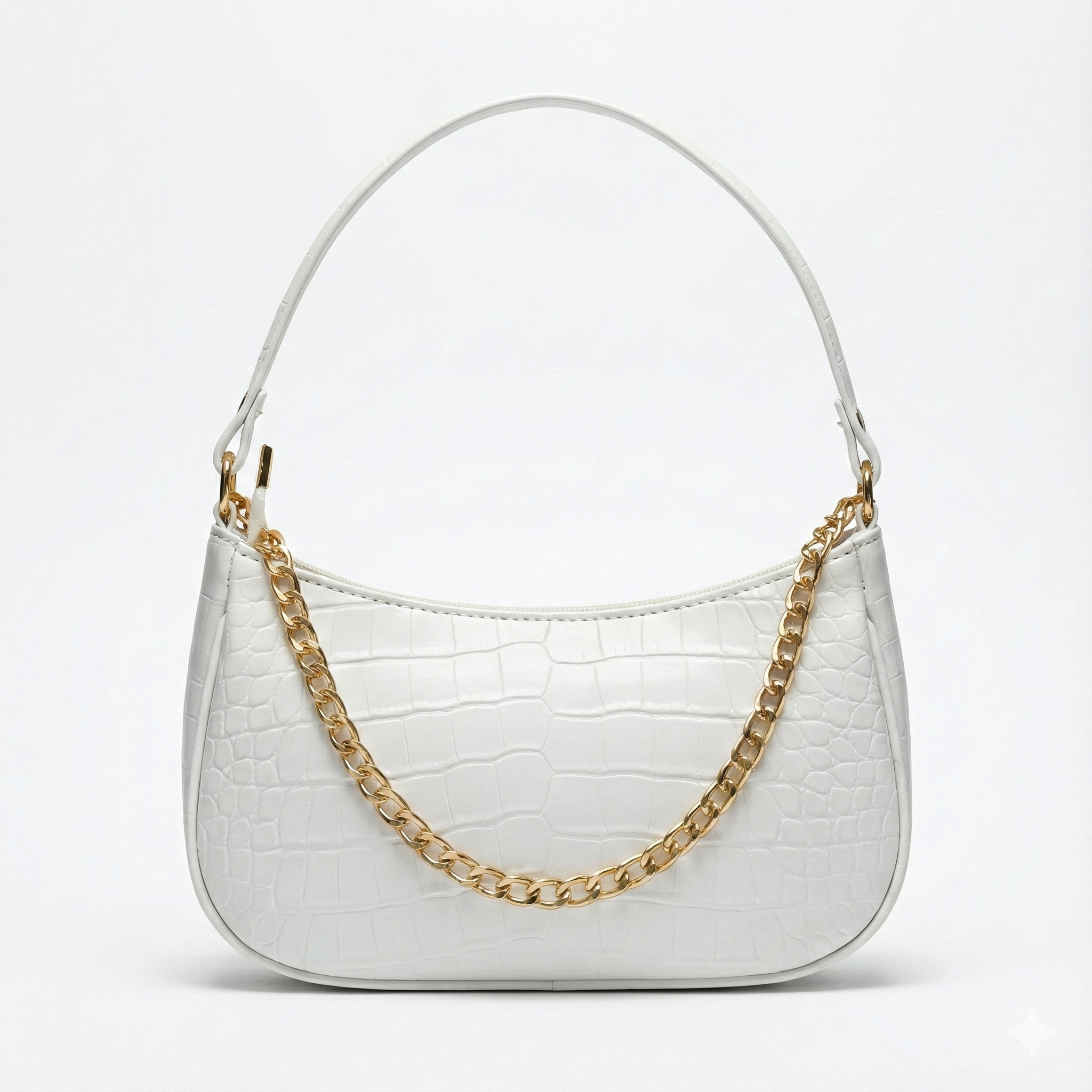 White Croc Embossed Shoulder Bag With Gold Chain | ECLATTE