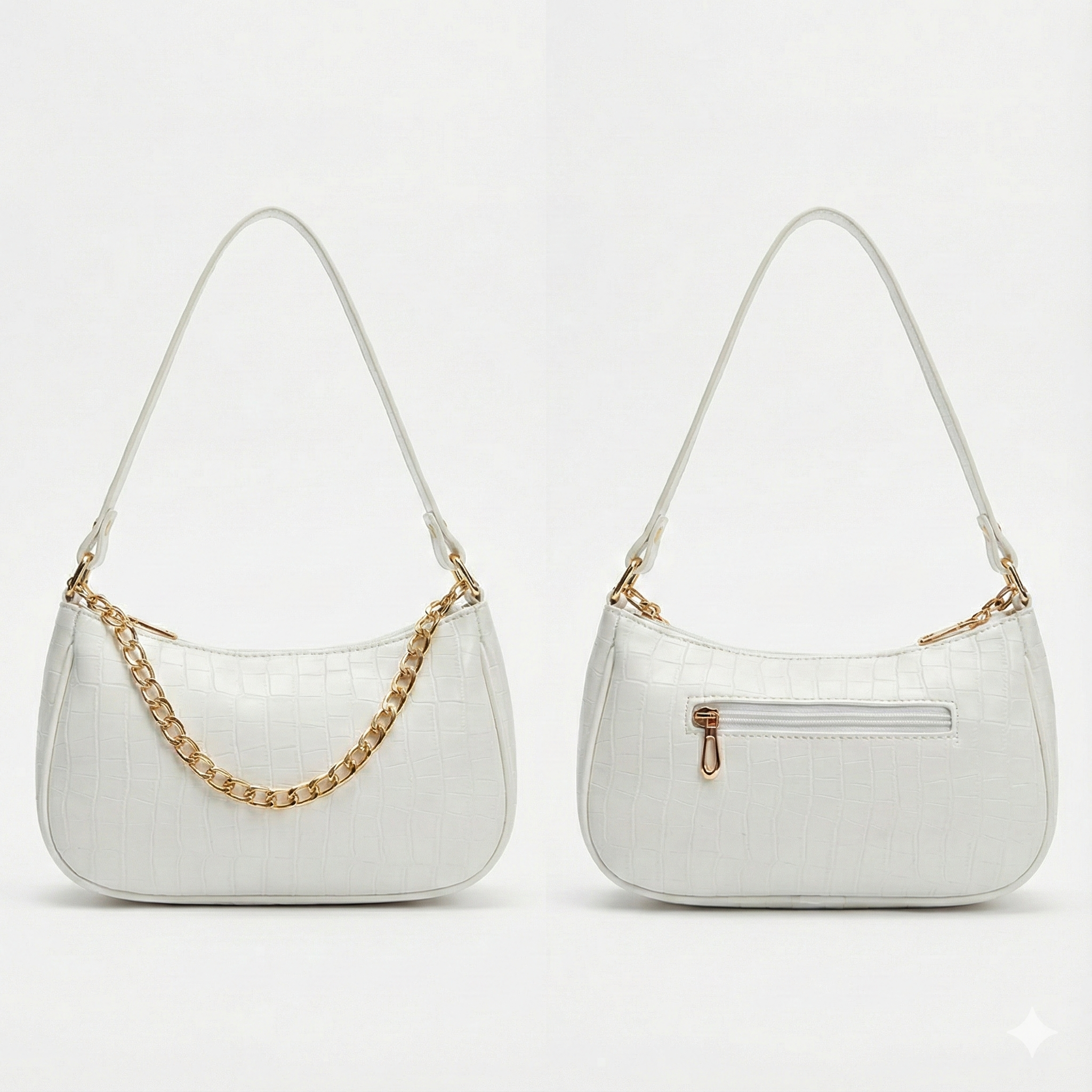 White Croc Embossed Shoulder Bag With Gold Chain | ECLATTE