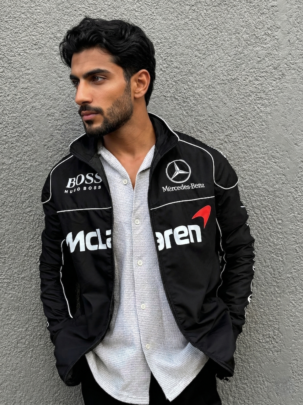 Mercedes AMG Vintage Racing Jacket Detail Shot - Premium Streetwear | Eclatte