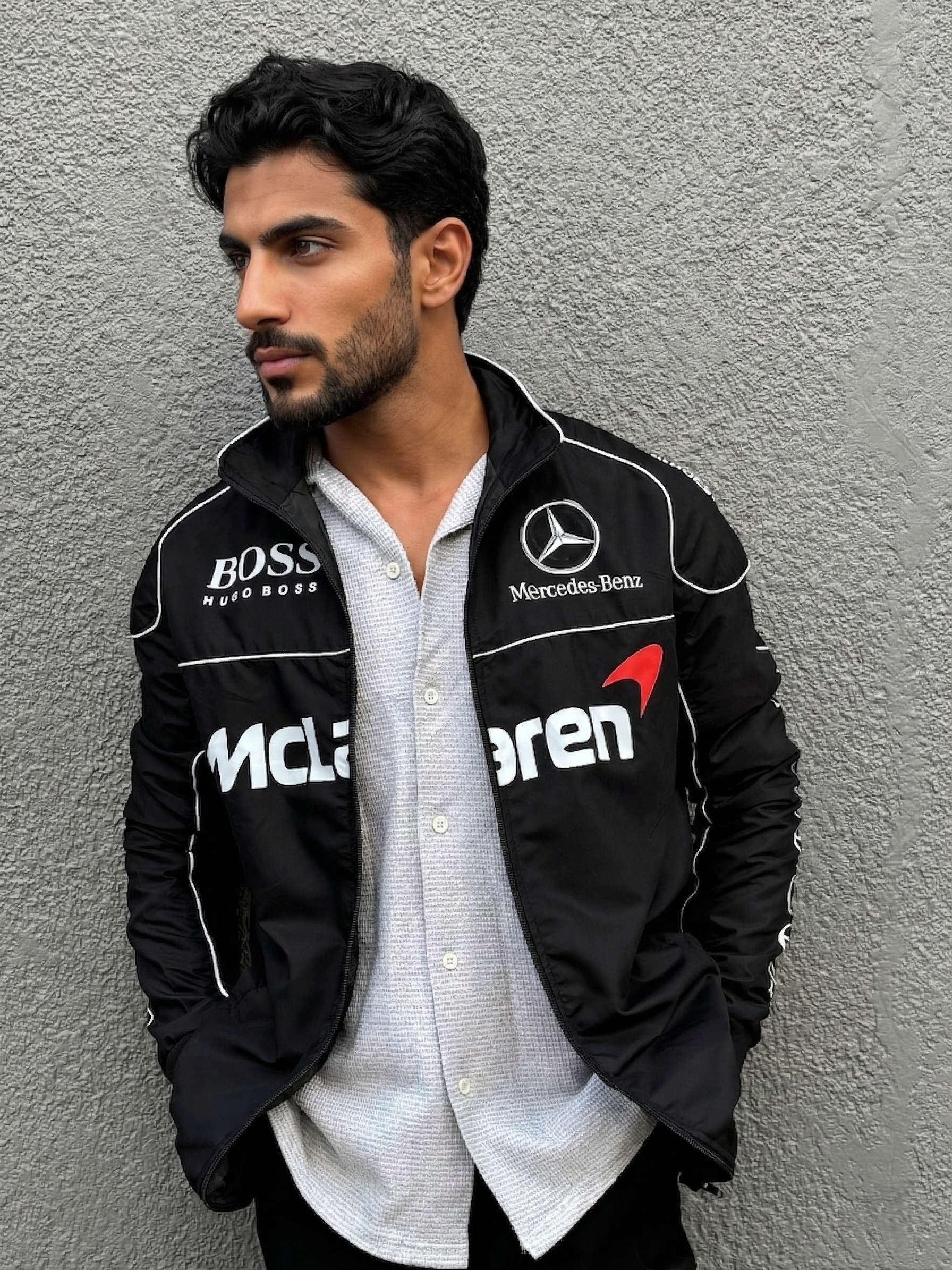 Mercedes AMG Vintage Racing Jacket Detail Shot - Premium Streetwear | Eclatte