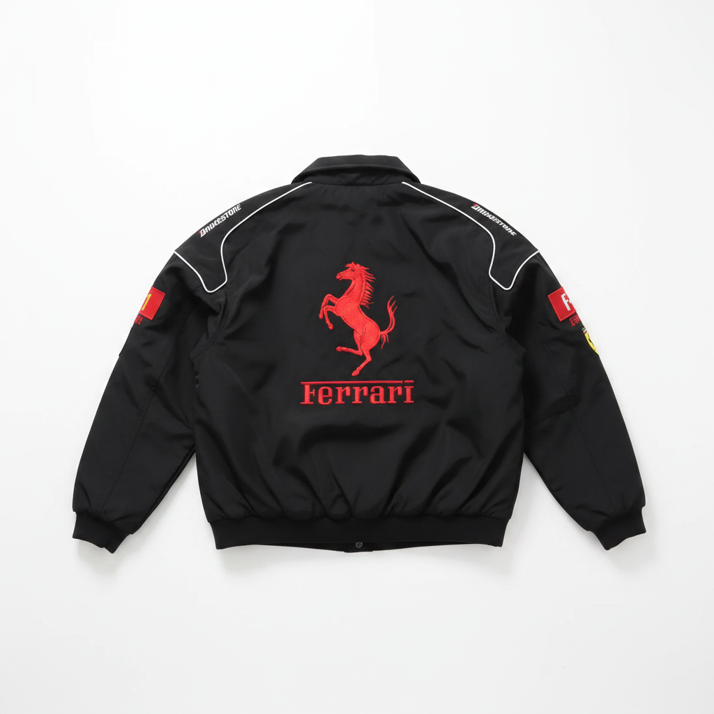 Black Ferrari Jacket Smooth Flat Lay No Wrinkles