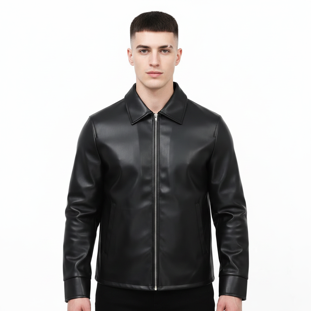 Black Leather Jacket with Collar & Buttons for Men & Women — Eclatte