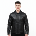Black Leather Jacket with Collar & Buttons for Men & Women — Eclatte