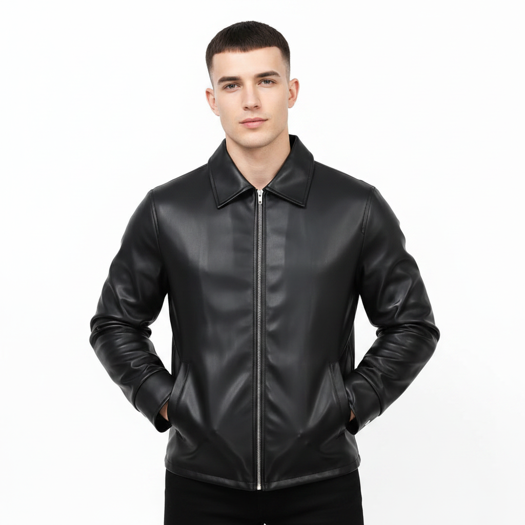 Black Leather Jacket with Collar & Buttons for Men & Women — Eclatte