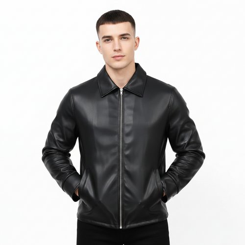 Black Leather Jacket with Collar & Buttons for Men & Women — Eclatte