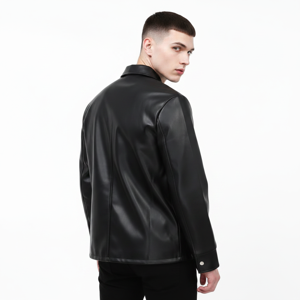 Black Leather Jacket with Collar & Buttons for Men & Women — Eclatte