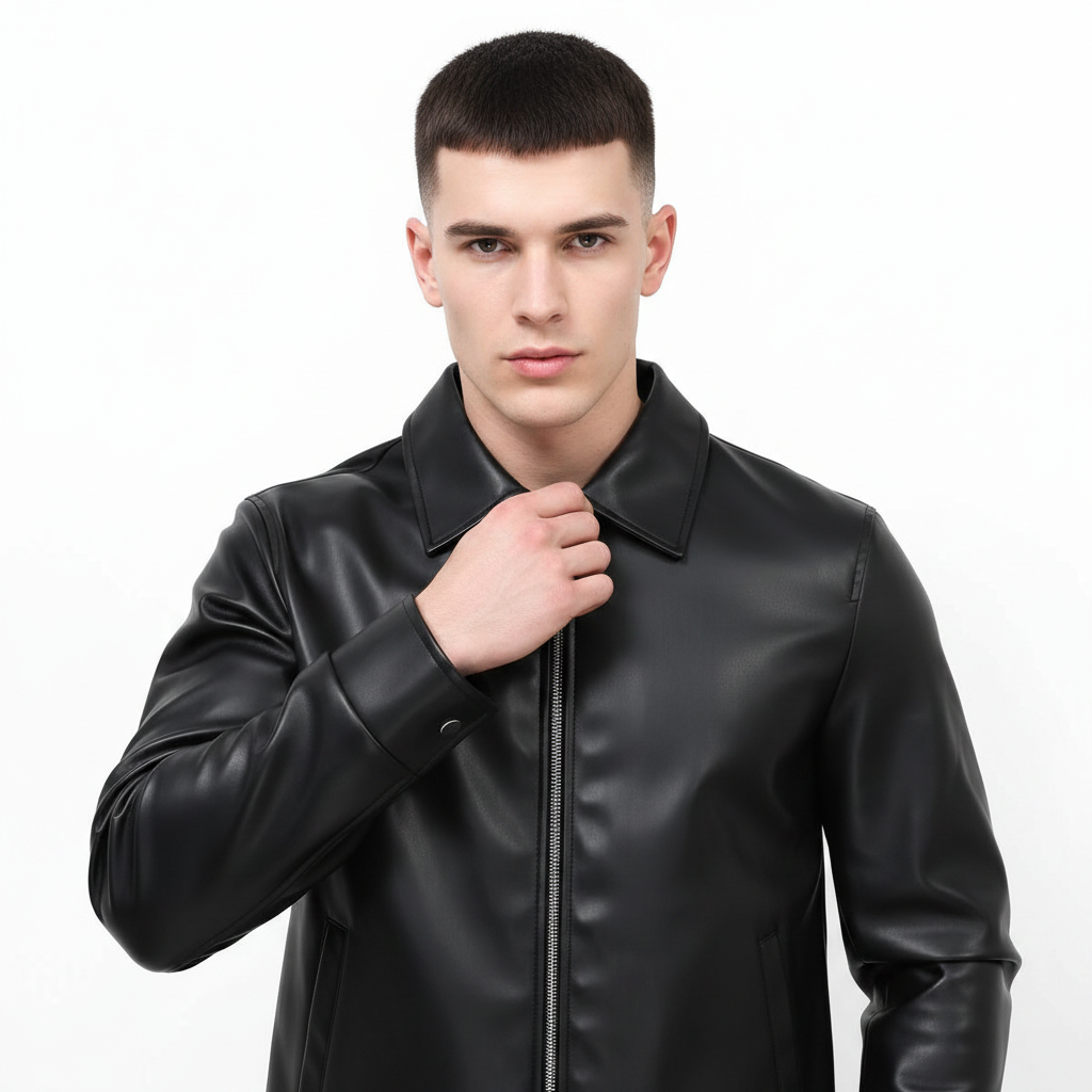 Black Leather Jacket with Collar & Buttons for Men & Women — Eclatte