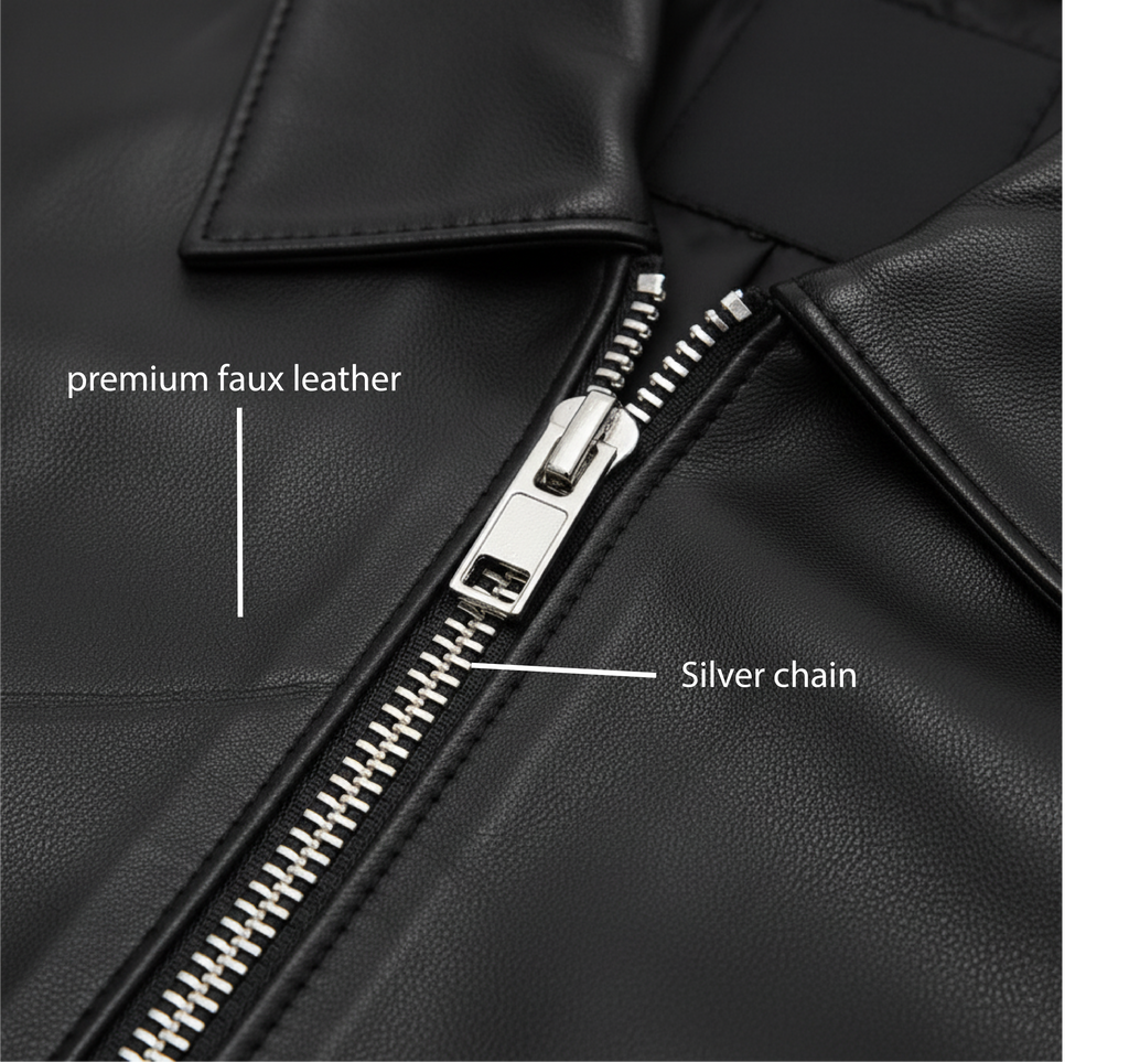 Black Leather Jacket with Collar & Buttons for Men & Women — Eclatte