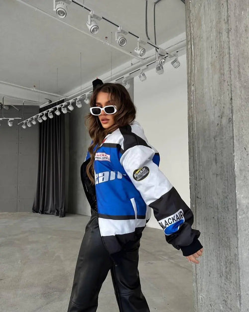 Black Air Vintage Racing Jacket – Oversized Streetwear Zip-Up | ECLATTE Eclatte