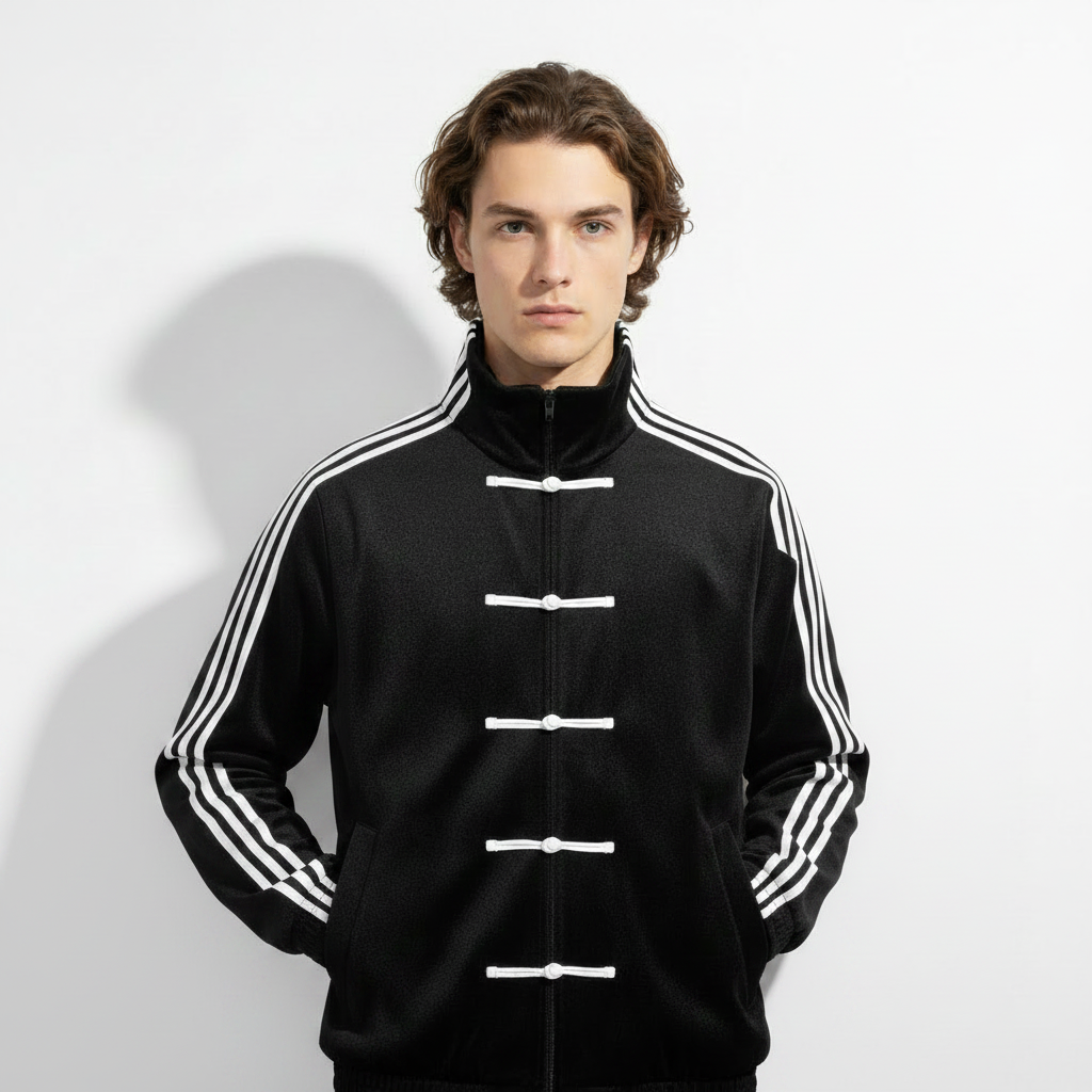 Black CNY Track Jacket | Chinese New Year Frog Button Streetwear Jacket for Men - Eclatte