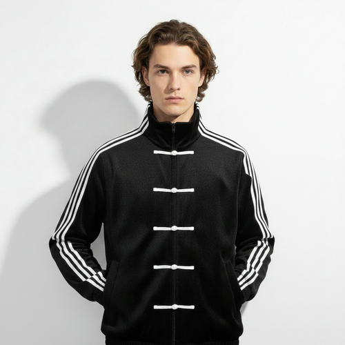 Black CNY Track Jacket | Chinese New Year Frog Button Streetwear Jacket for Men - Eclatte