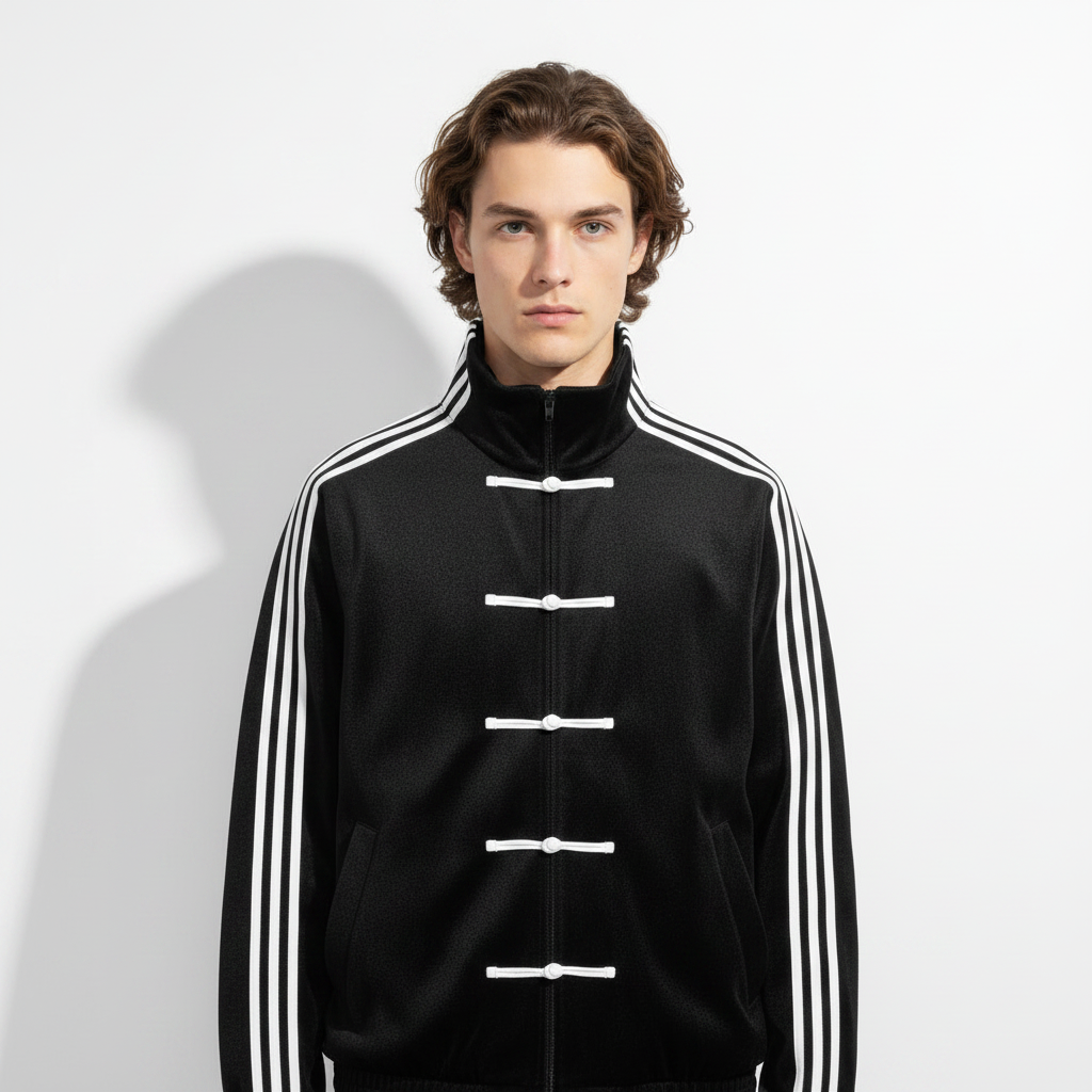 Black CNY Track Jacket | Chinese New Year Frog Button Streetwear Jacket for Men - Eclatte