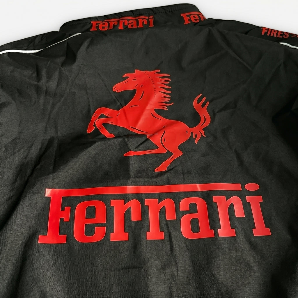 Black ferrari jacket backside close up