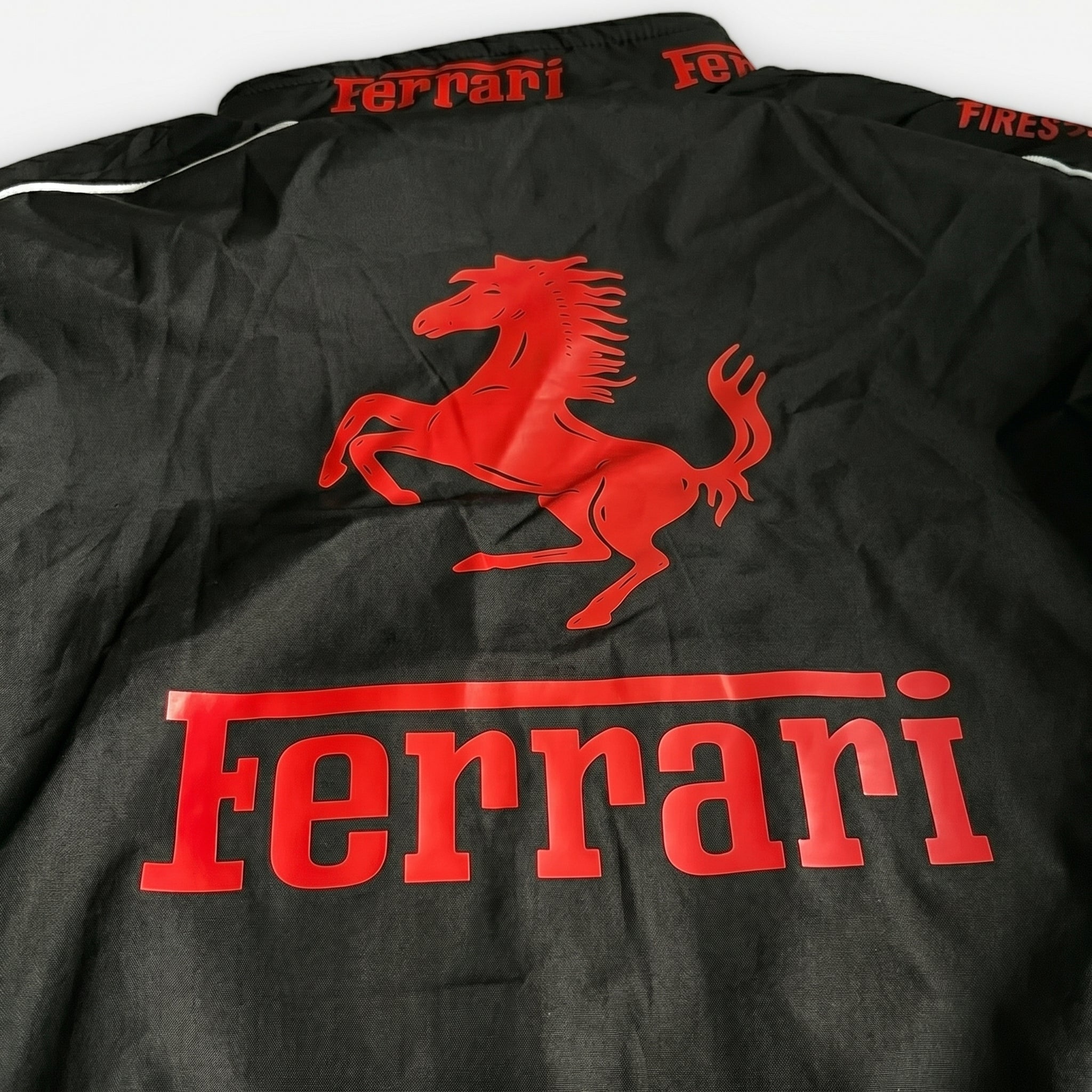 Black ferrari jacket backside close up