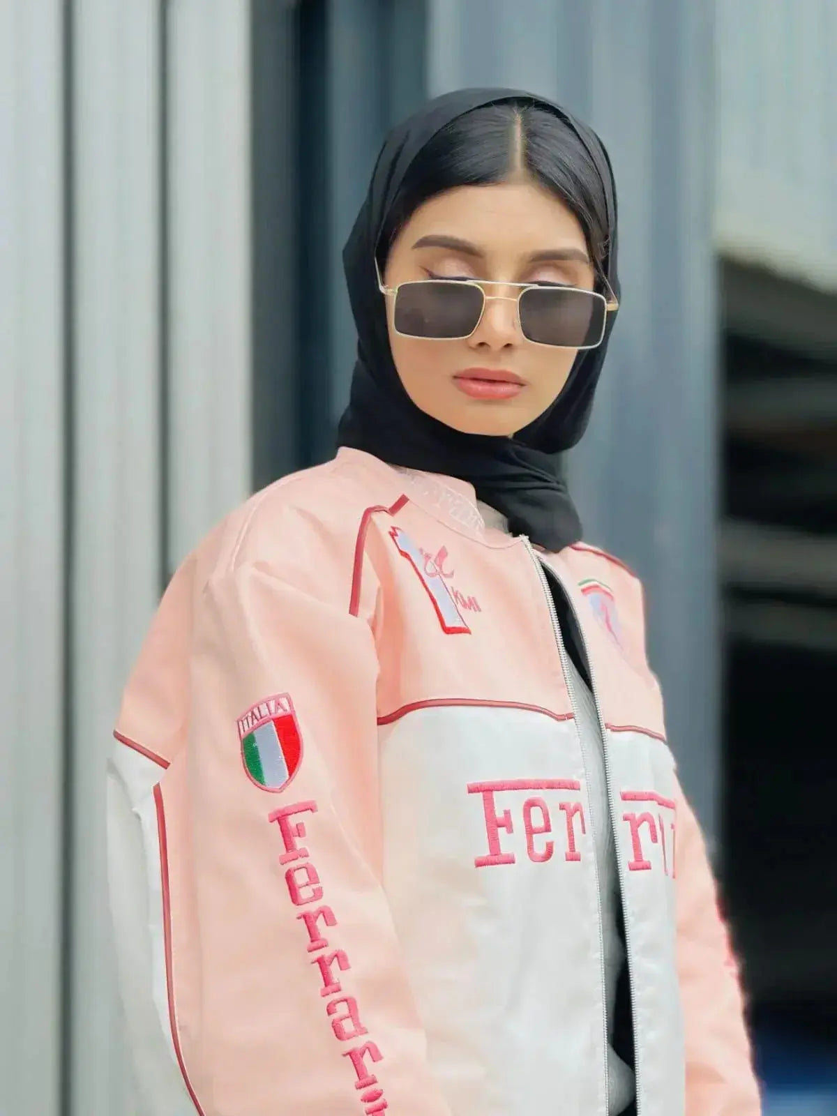 Ferrari-Inspired Women's Racing Jacket - Pink & White Streetwear | ECLATTE Eclatte