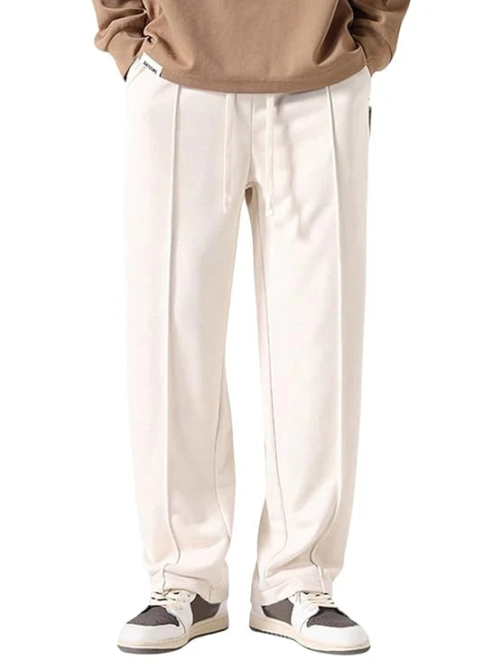 WHITE LOOSE FIT SIDE STRIPED TRACK PANTS FOR MEN - ECLATTE