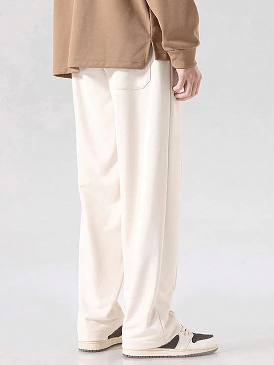 WHITE LOOSE FIT SIDE STRIPED TRACK PANTS FOR MEN - ECLATTE