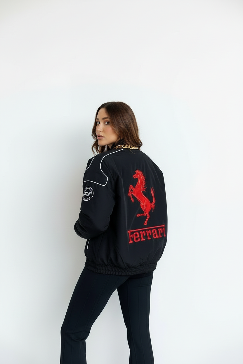Black Ferrari Jacket – F1-Inspired Streetwear | Eclatte