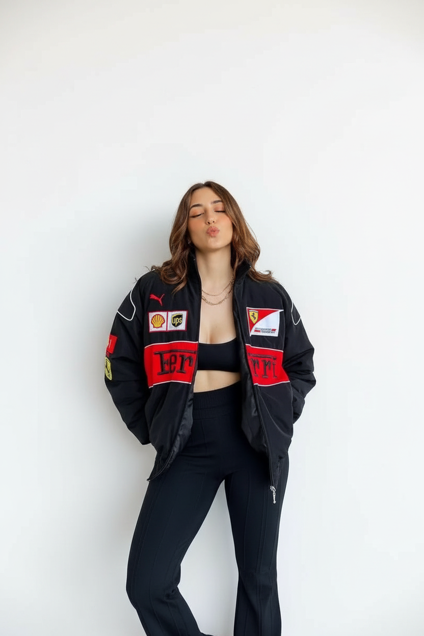 Black Ferrari Jacket – F1-Inspired Streetwear | Eclatte