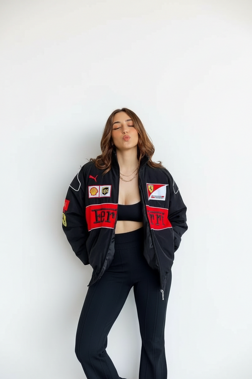 Black Ferrari Jacket – F1-Inspired Streetwear | Eclatte