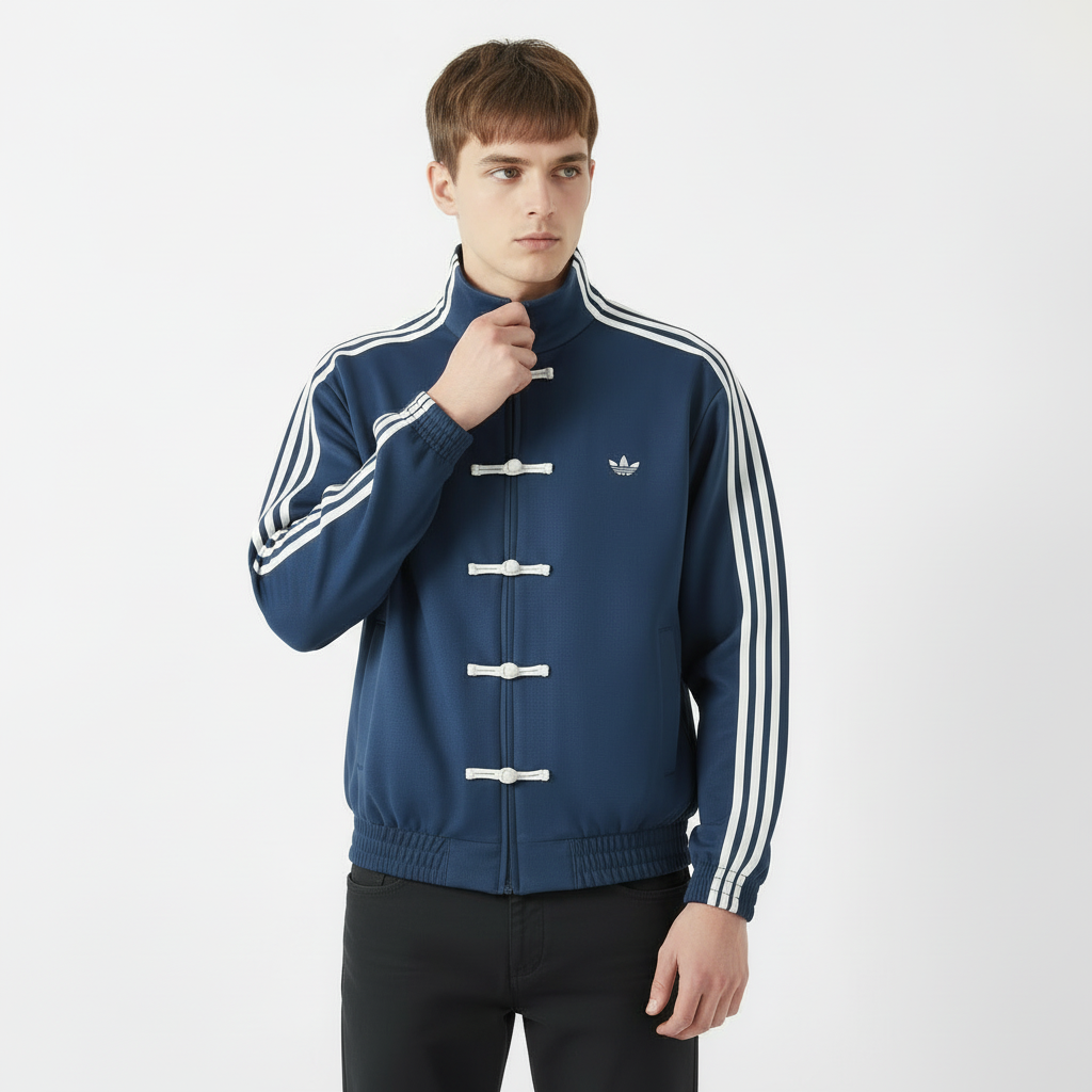 CNY jacket India Navy Jacket Collar Adjust Pose