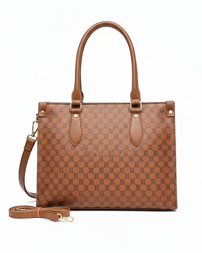 Designer-Inspired Brown Handbag – Premium Pattern Tote | ECLATTE