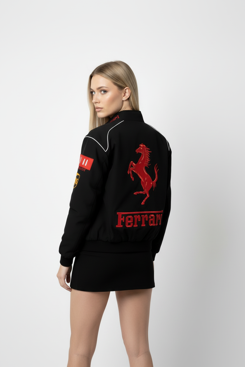 Same Blonde Model Over Shoulder Glance Ferrari Back