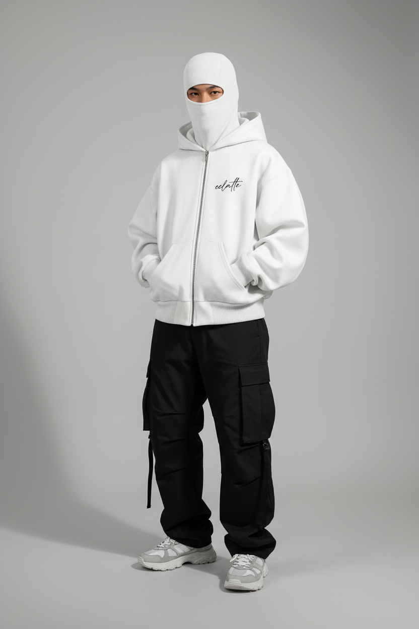 White Balaclava Hoodie Full Model