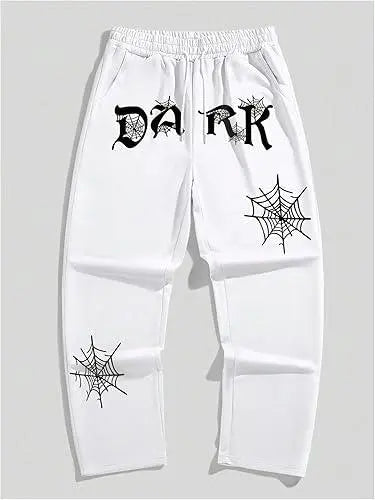 WHITE GOTHIC BAGGY PANTS - OVERSIZED STREETWEAR WITH DARK WEB PRINT Eclatte